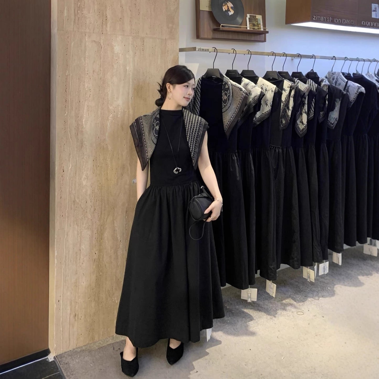 Italian Slimming Knitted Stitching Shawl Dress Blouses