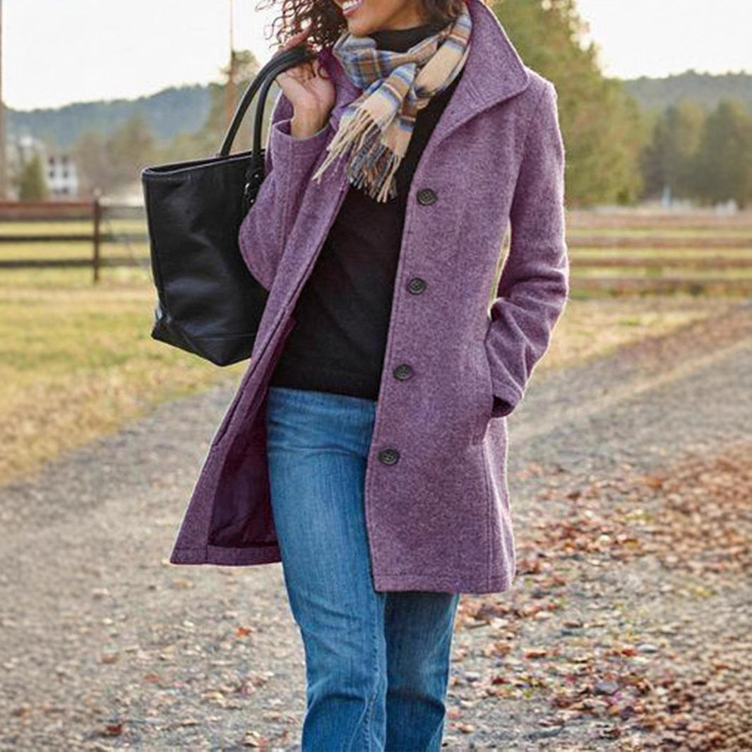 Women's Fashion Thick Woolen Solid Color Long Coats