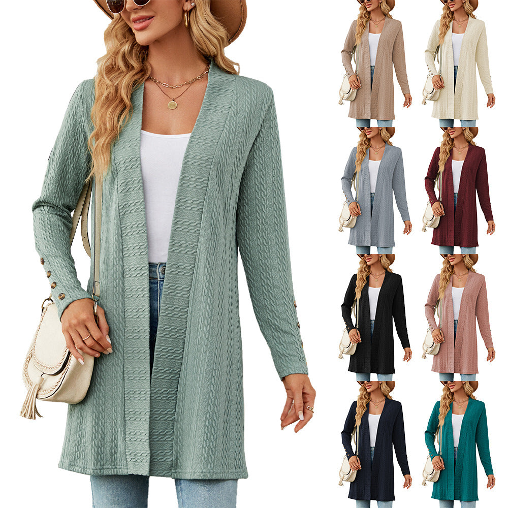 Women's Solid Color Buttons Long Sleeve Loose Women's Sweater