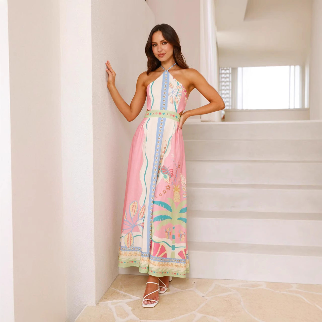 Unique Halter Sexy Lacing Backless Long Dress