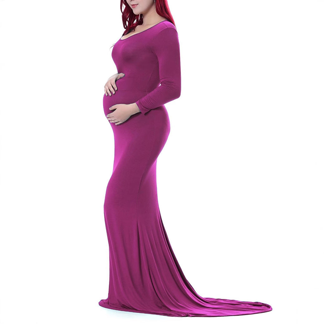 Women's Cotton Round Neck Collar Trailing Long Dresses