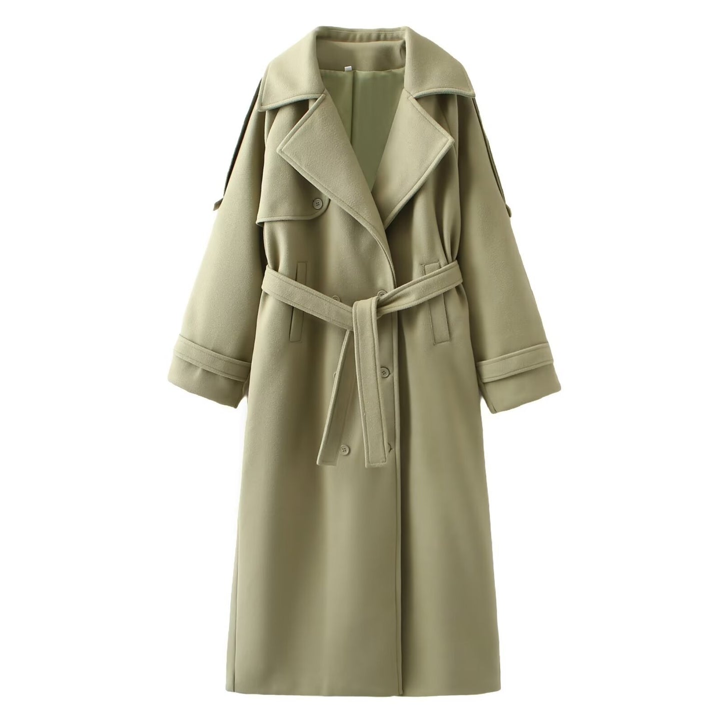 Women's Long Green Section Woolen Loose Trench Coats