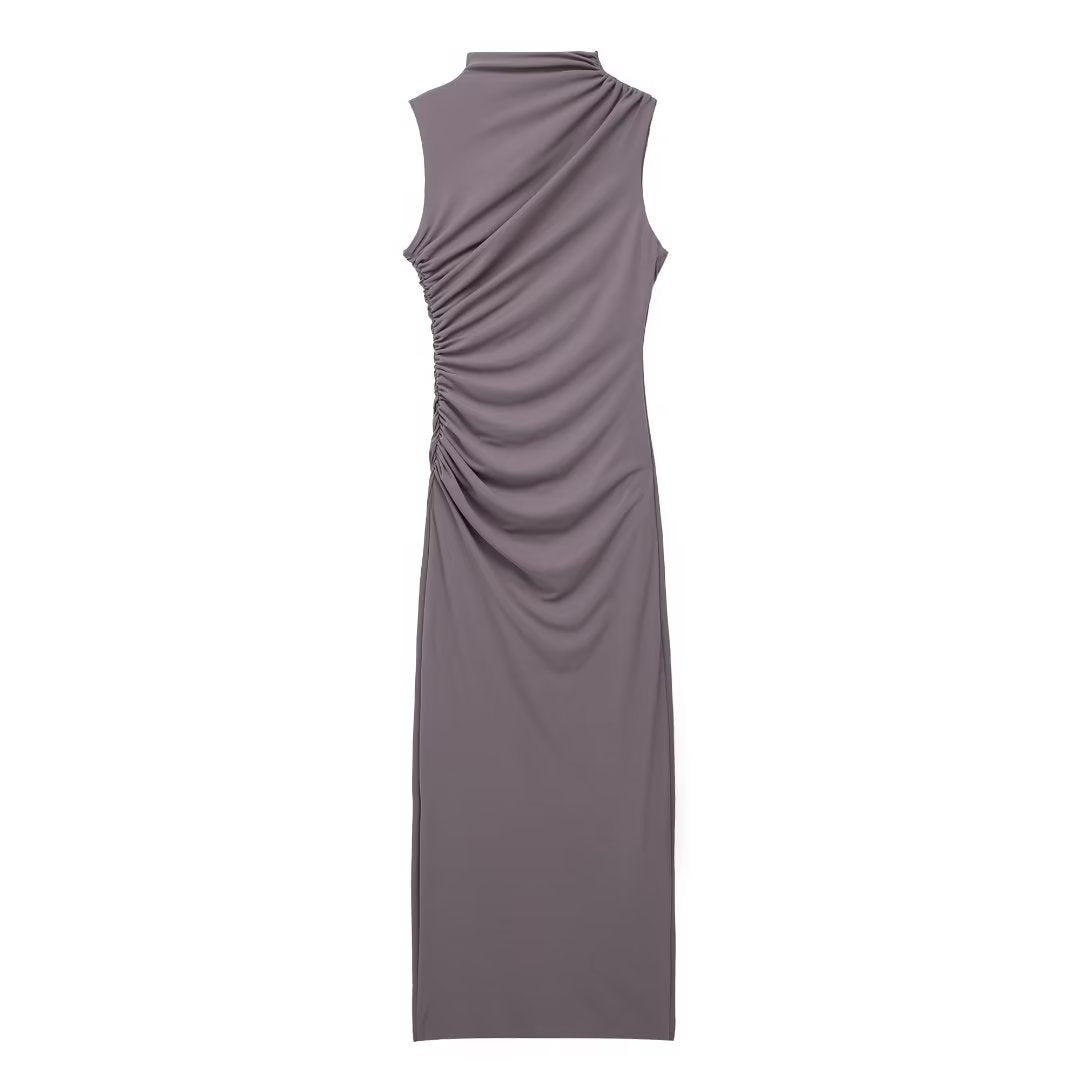 Women's Solid Color Pullover Sleeveless Pleated Decoration Dresses