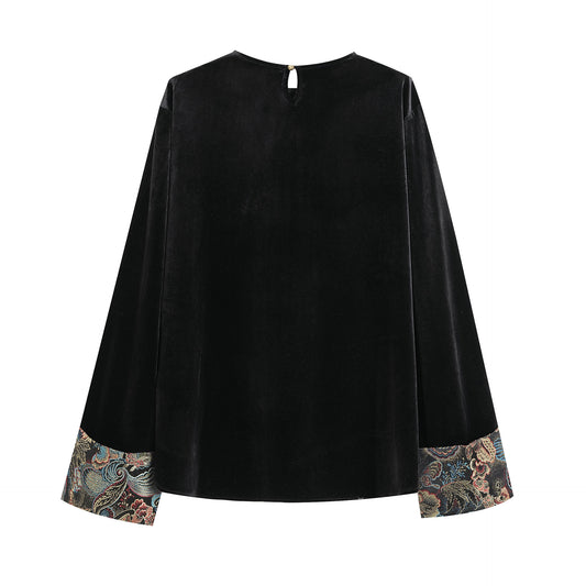 Women's Chinese Style Ethnic Round Neck Veet Blouses