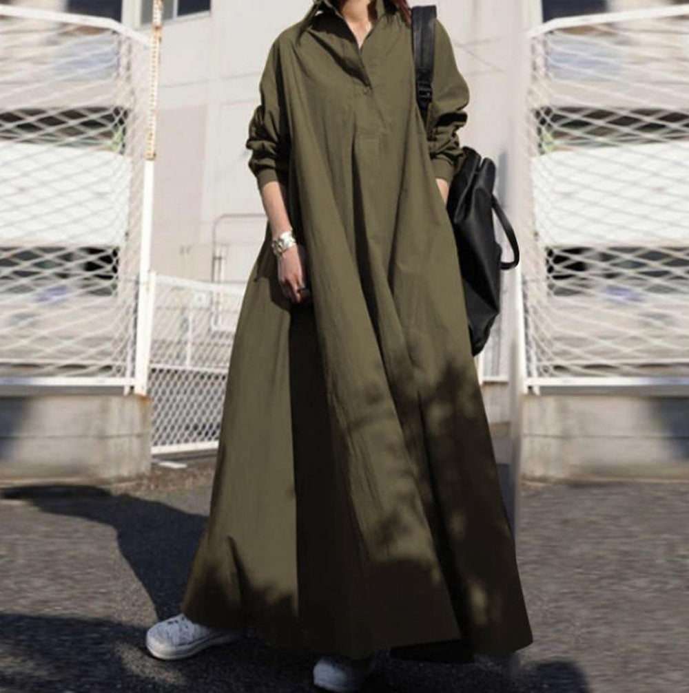 Women's Loose Long Sleeve Big Hem Solid Dress