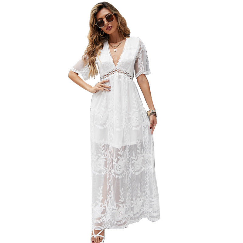 Women's Summer Holiday Lace Dress Sexy Embroidered Dresses