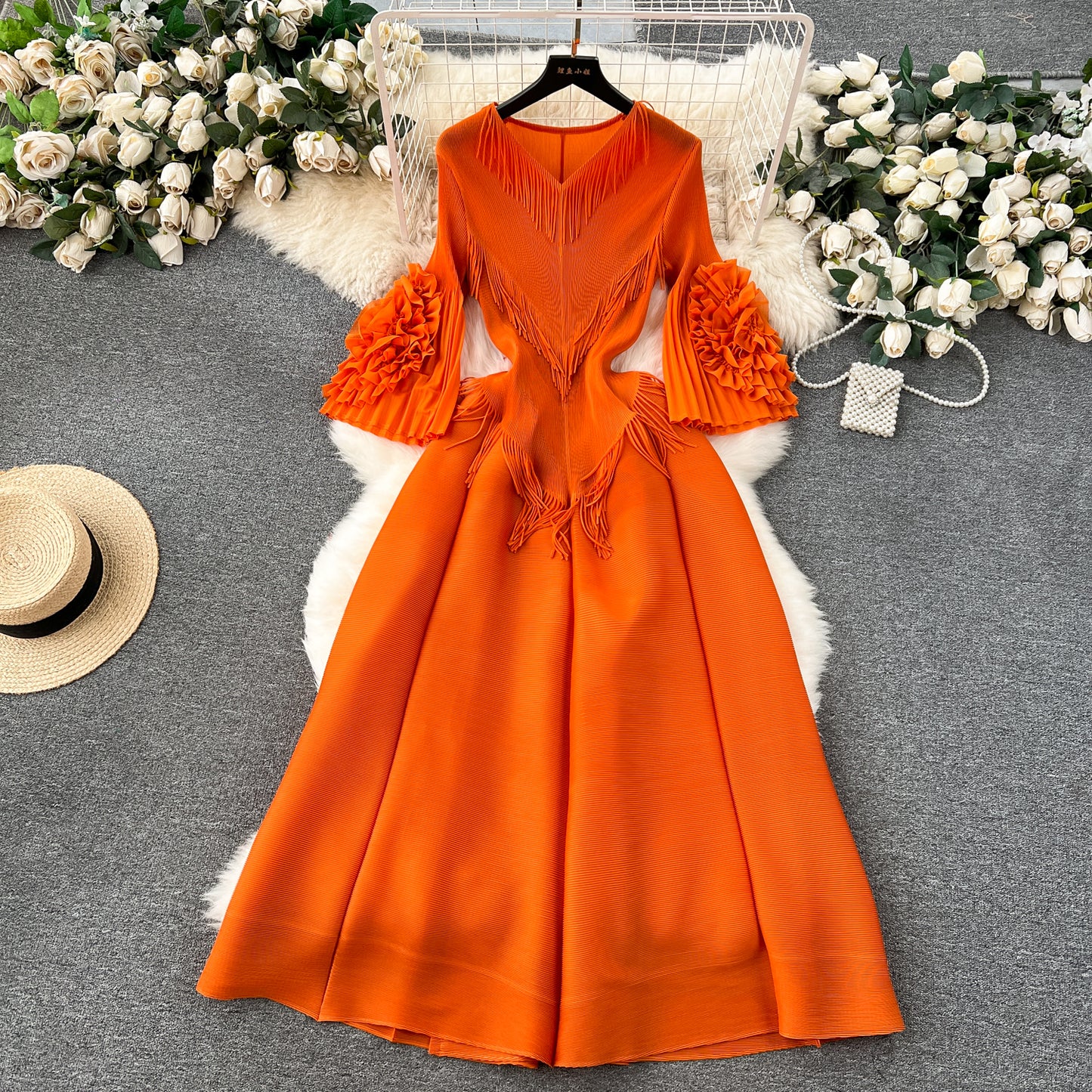 Women's Palace Dress Design Tassel Long Pleated Dresses