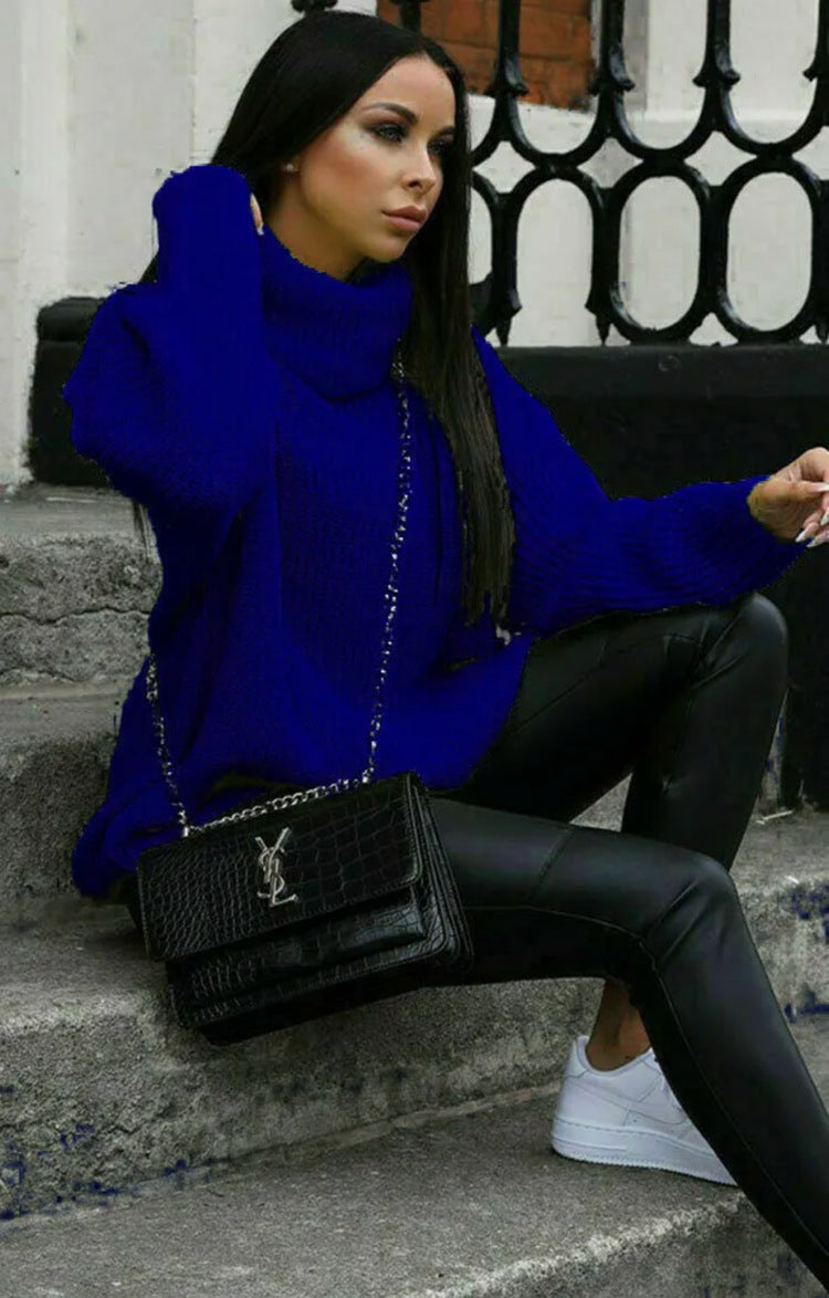 Women's Turtleneck Solid Color Loose Pullover Woolen Coats