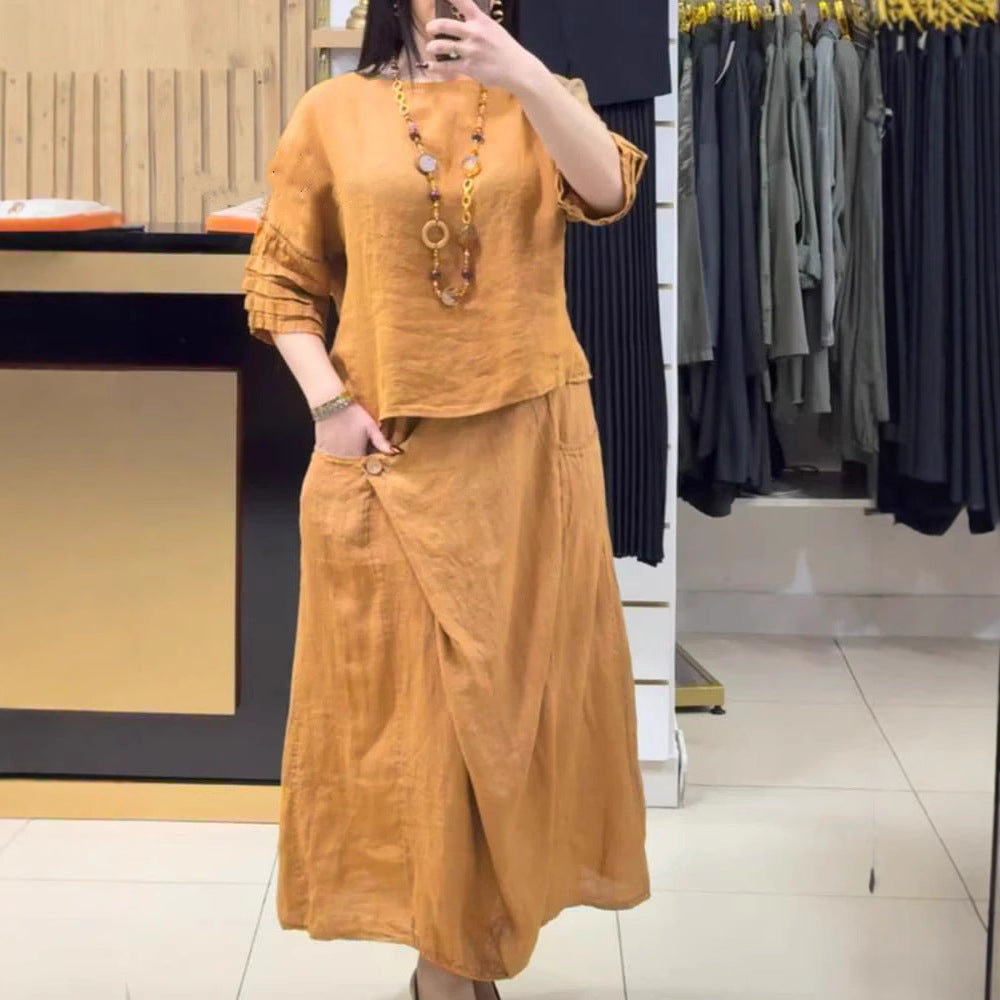 Women's Casual Solid Color Loose Dress Two-piece Suits