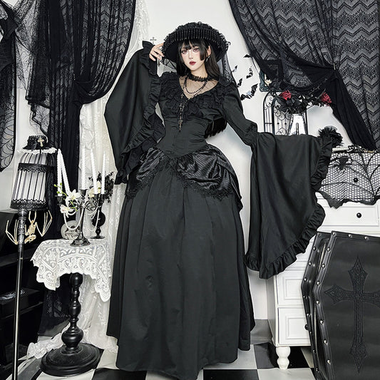 Autumn Lace Stitching Sleeves Ji Dark Style Lolita Slim Blouses