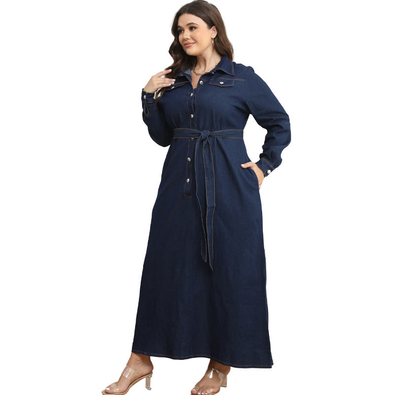 Women's Winter With Collar Washed Denim Dress Dresses