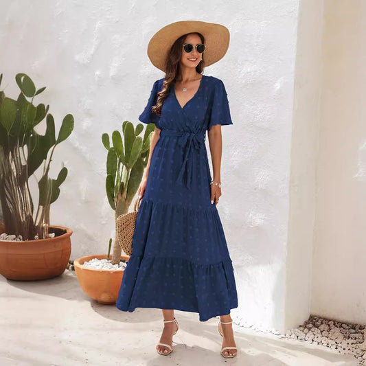 High Waist Tied Dress Fur Ball Long Dresses