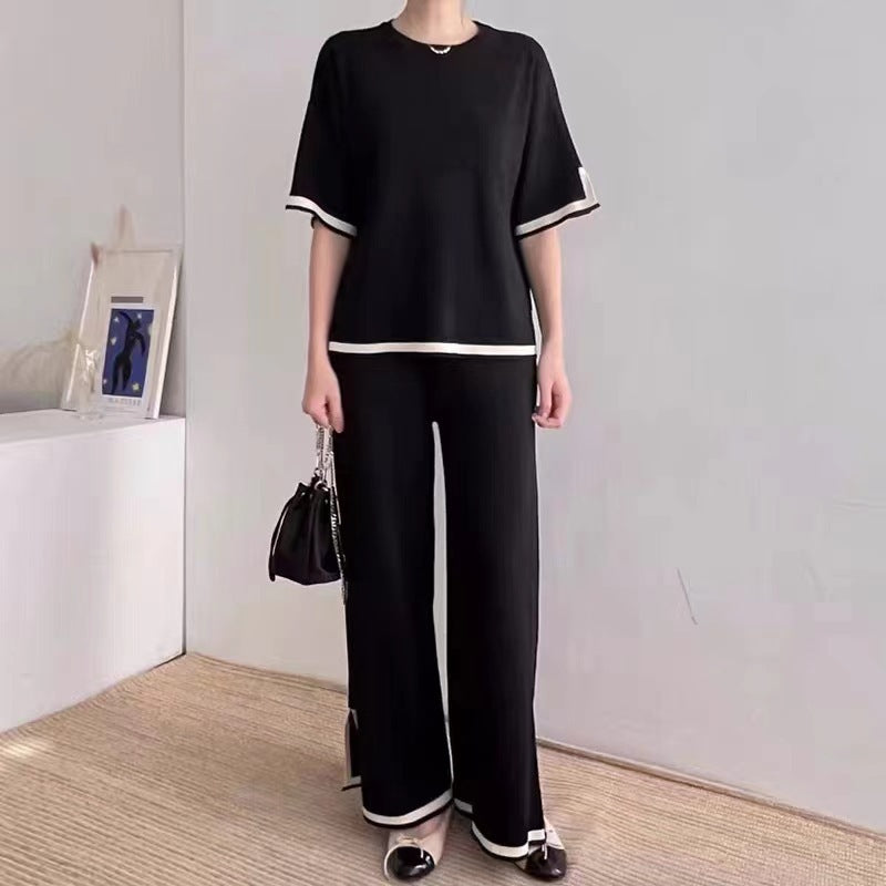 Women's Retro Lazy Style Contrast Color Knitting Suits