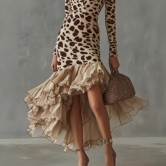 Women's Long-sleeved Digital Printing Stone Pattern Stitching Dresses