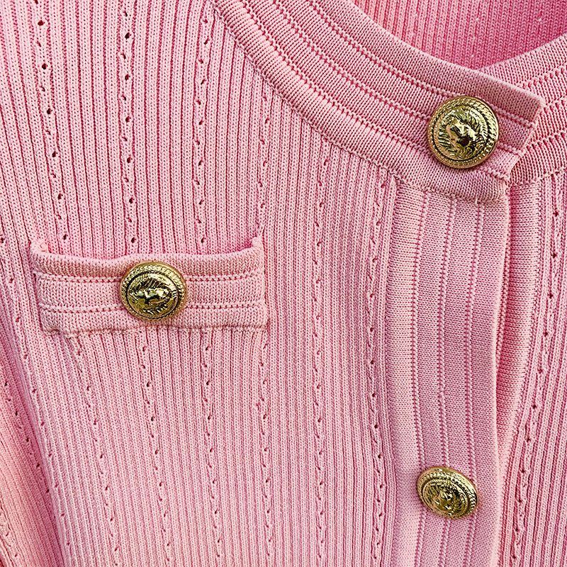 Women's Lion Button Slim Knit Pink Coats
