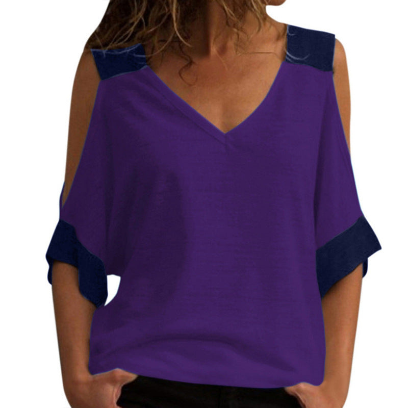 Women's Summer Fashion Casual Contrast Color Sleeve Blouses