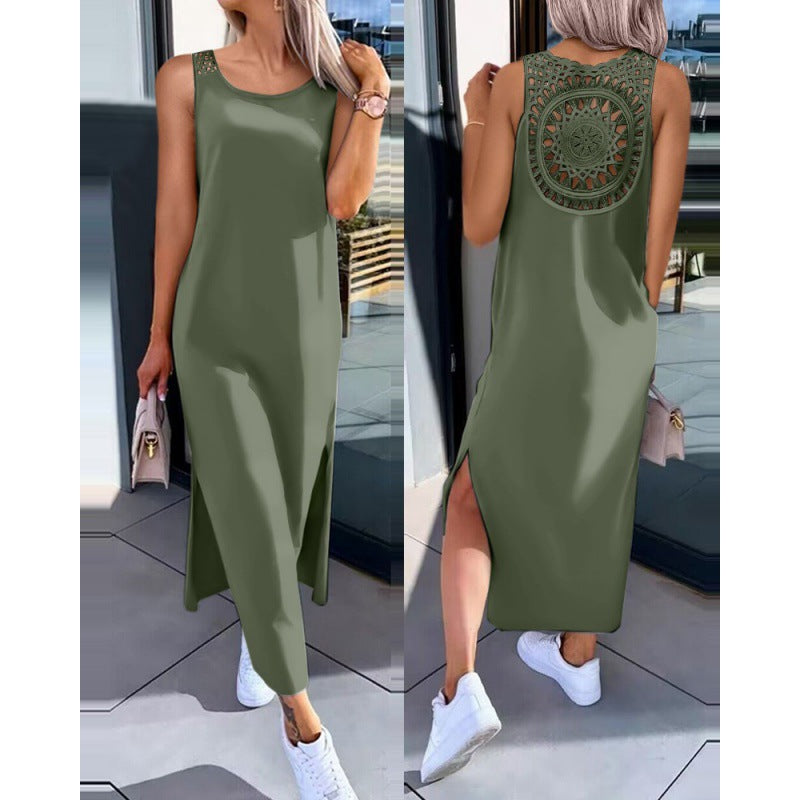 Fashion Slim Solid Color Back Lace Dress