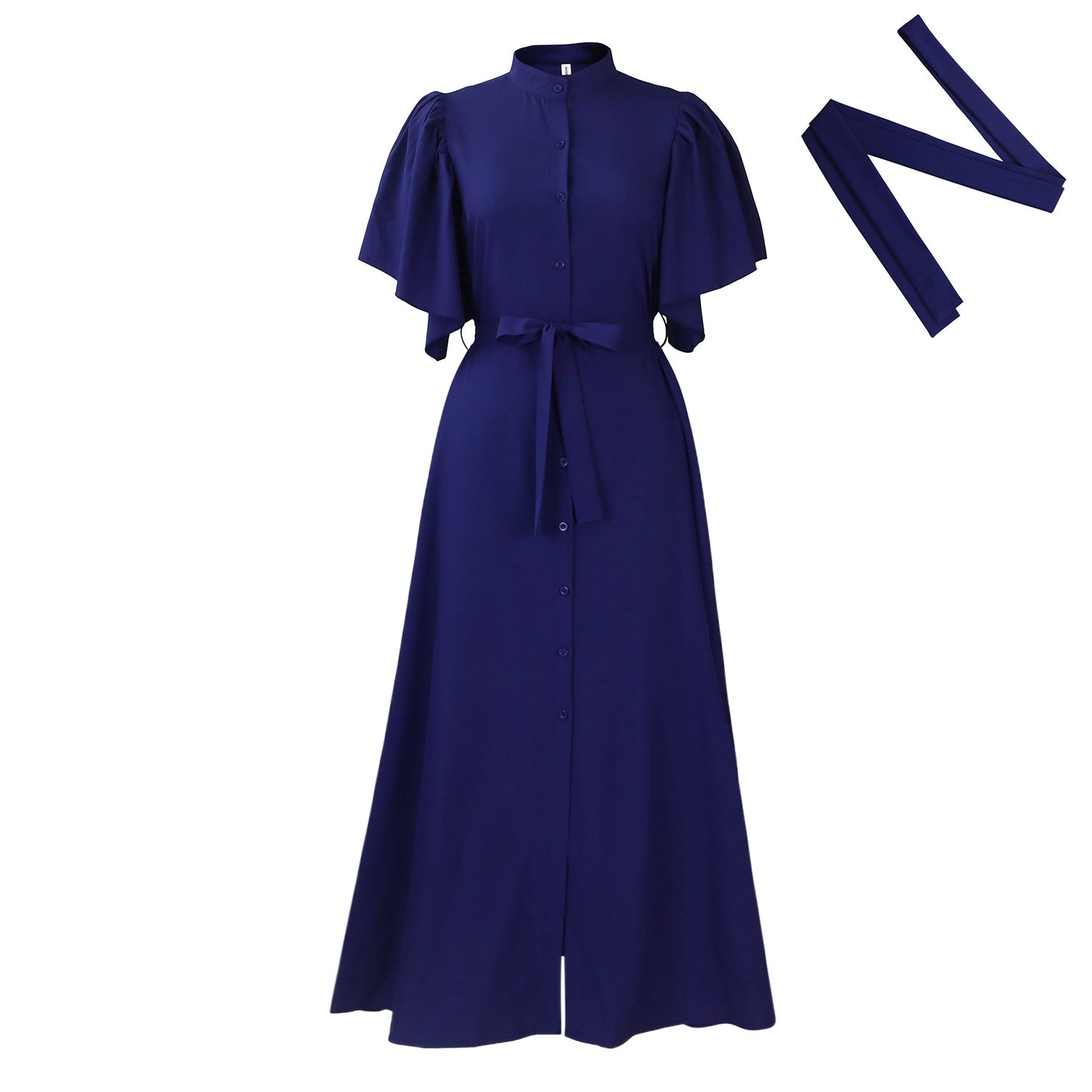 Fashion Flared Sleeves Single Breasted Belt Waist Dress