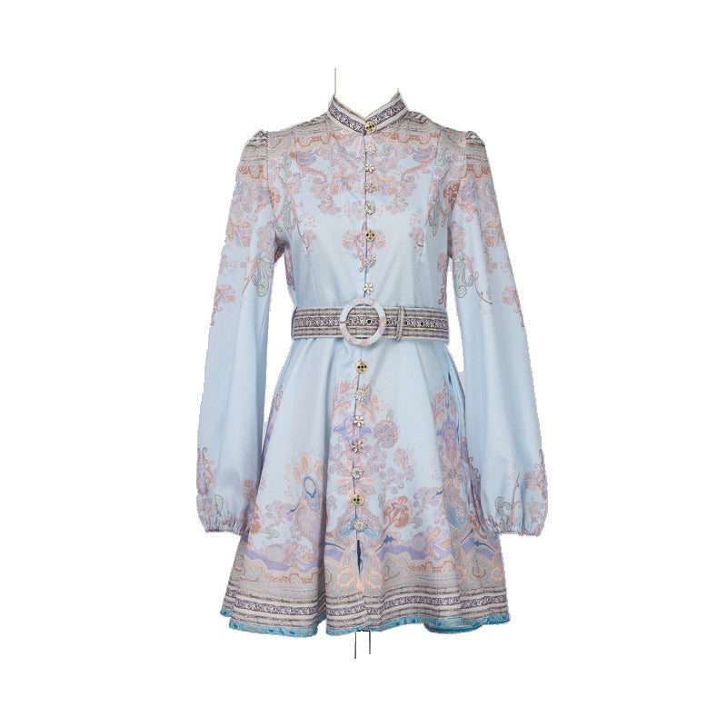 Design High Version Single-breasted Stand-up Collar Puff Sleeve Dresses