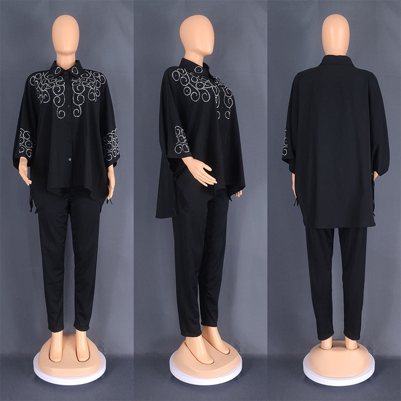 Women's African Commuter Two-piece Set Shirt Pencil Suits