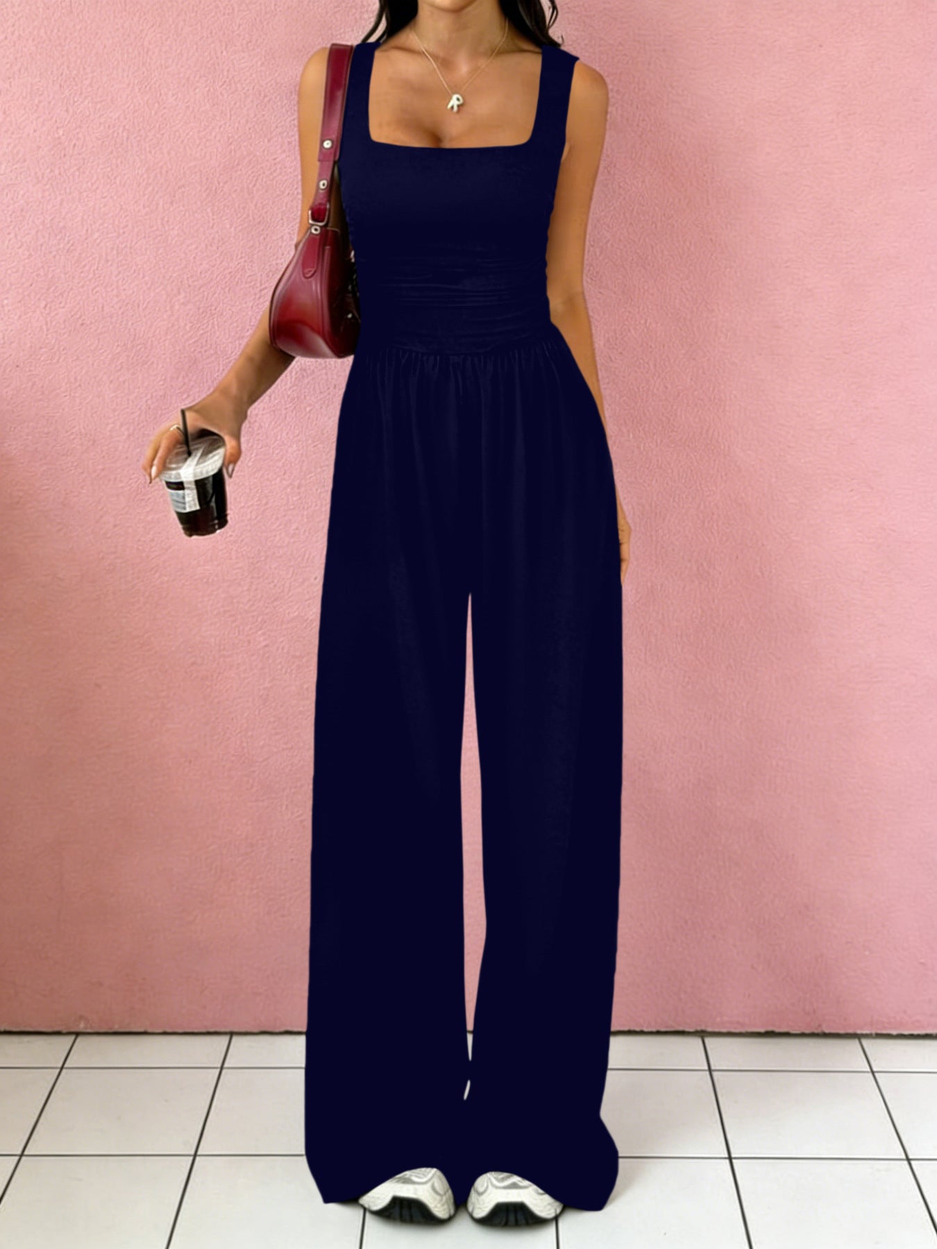 Solid Color Sexy Wide Leg Two-piece Fashion Casual Suit