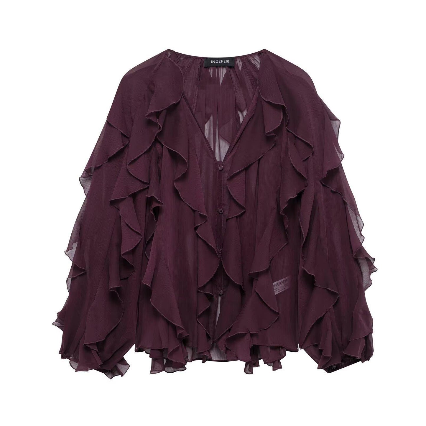 Laminated Decoration Solid Color Shirt Purplish Blouses