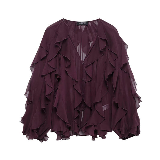 Laminated Decoration Solid Color Shirt Purplish Blouses