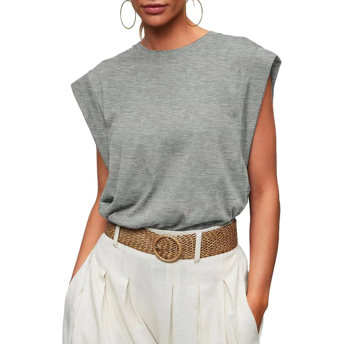 Women's Round Neck Loose Sleeves T-shirt Striped Blouses