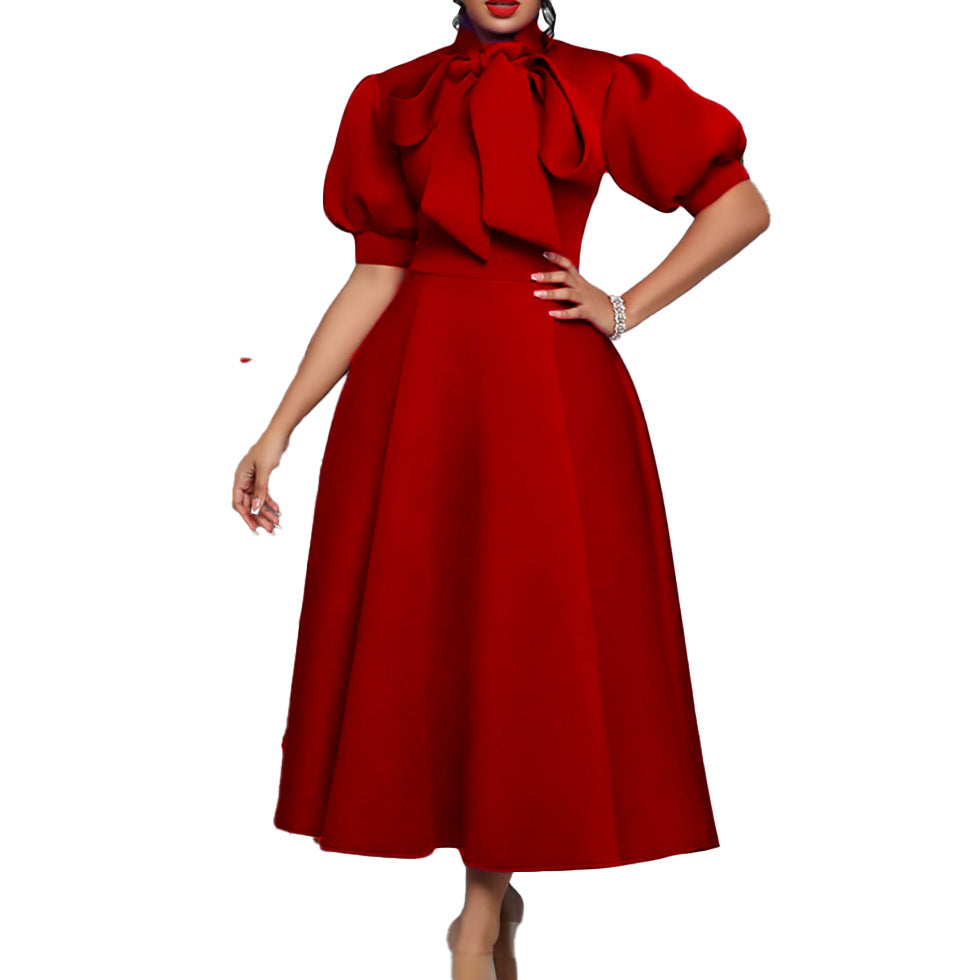 Women's Temperament Bandage Bow Mid-length African Dress