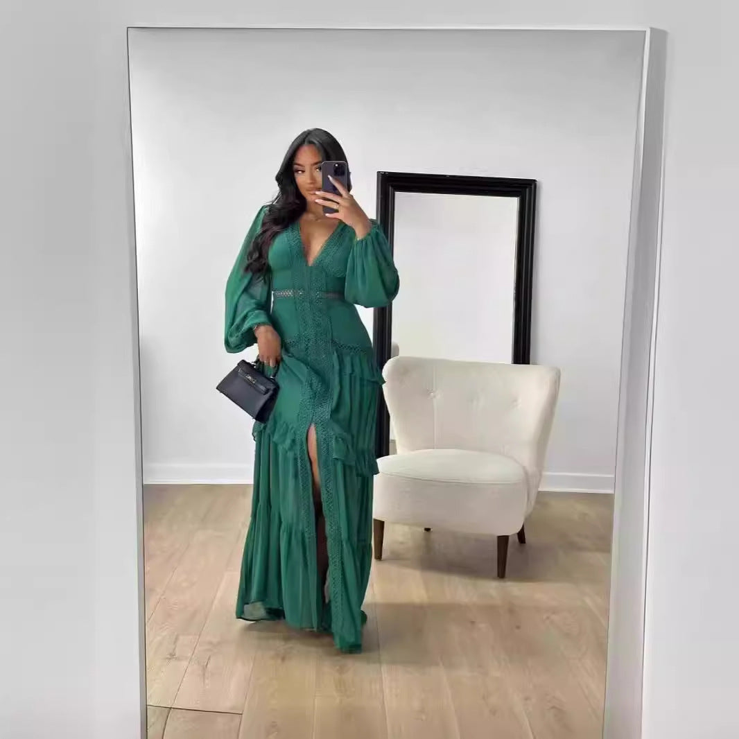 Women's Elegant Stitching Long Sleeve Dress Dresses
