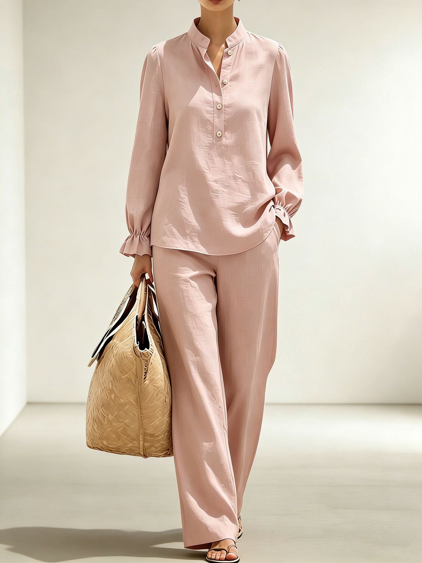 Women's Ruffled Bubble Long Sleeve Lining High Fashion Casual Suit