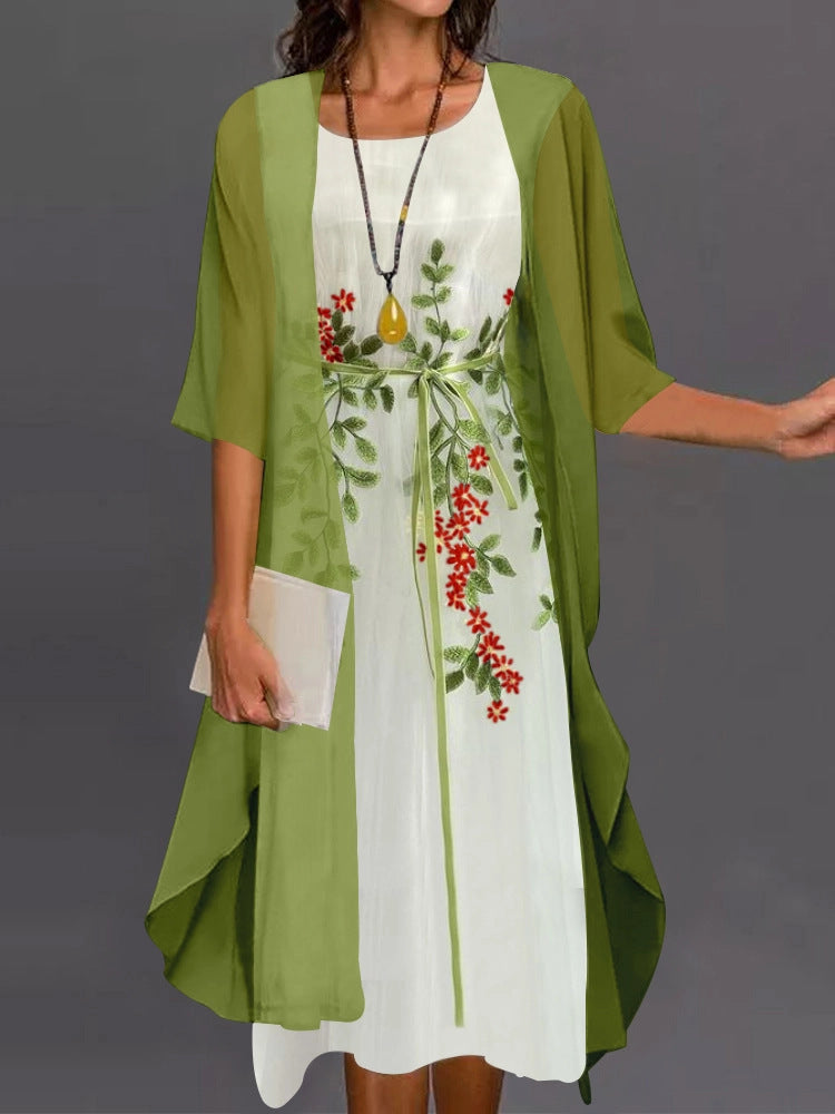 Fashion Elegant Lace Chiffon Two-piece Set Dress