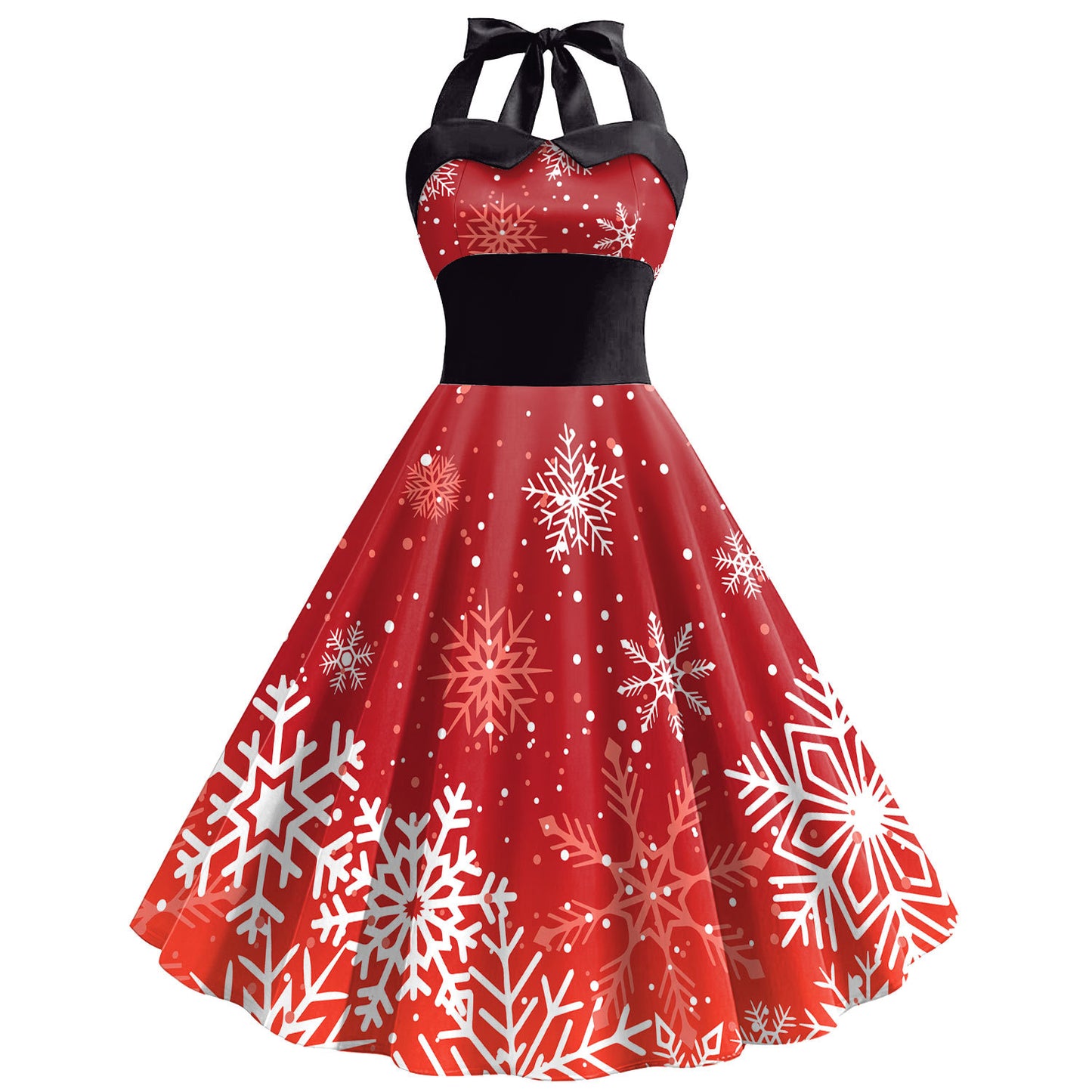 Women's Christmas Snowflake Printed Tied Shoulder Strap Dress