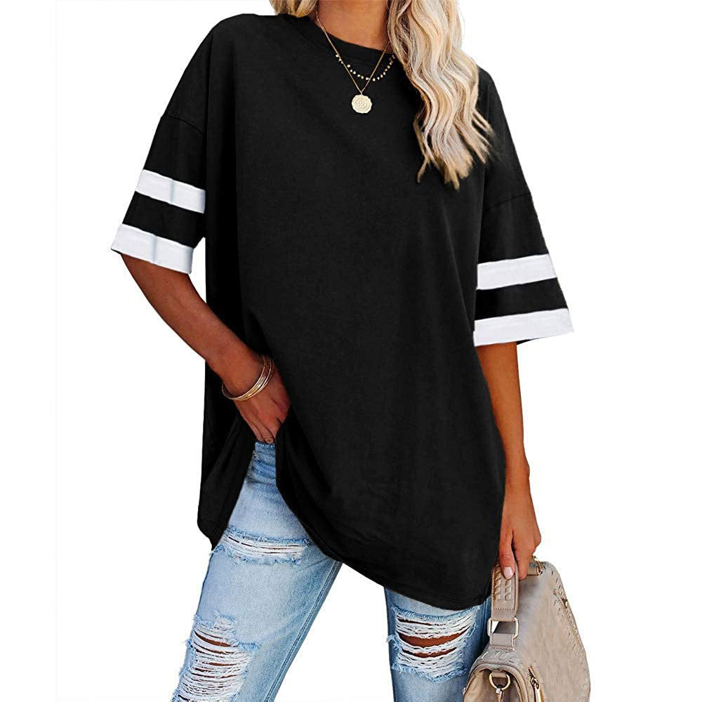 Women's Half Sleeve Round Neck Contrast Color Blouses