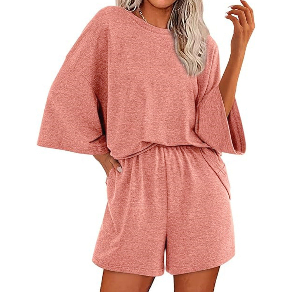 Women's Loose Round Neck T-shirt Sleeve Two-piece Fashion Casual Suit
