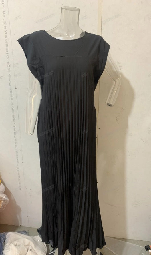 Women's Fashion Round Neck Sleeveless Pleated Dress Dresses