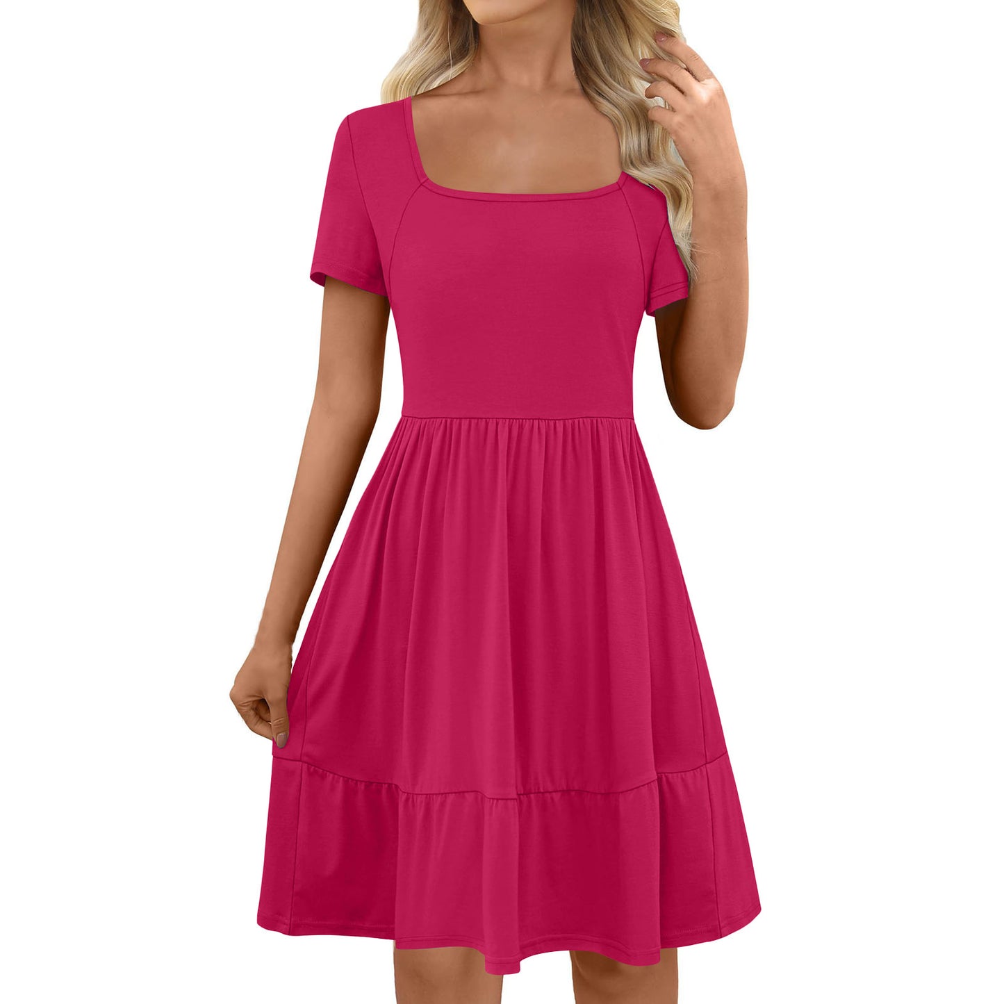 Women's Solid Color Double-sided Pocket Square Collar Dress