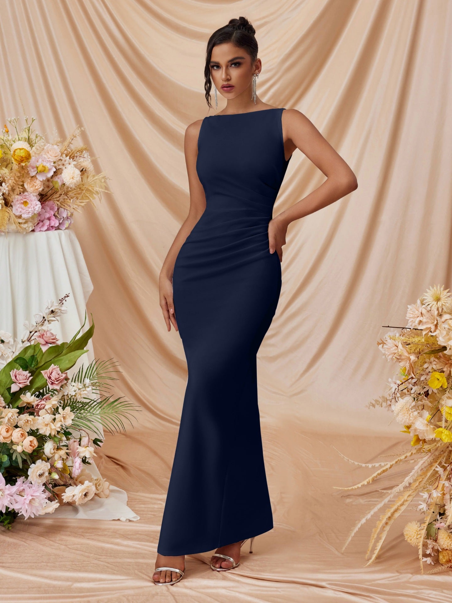 Women's Sleeveless Sexy Solid Color Slit Slim Dress