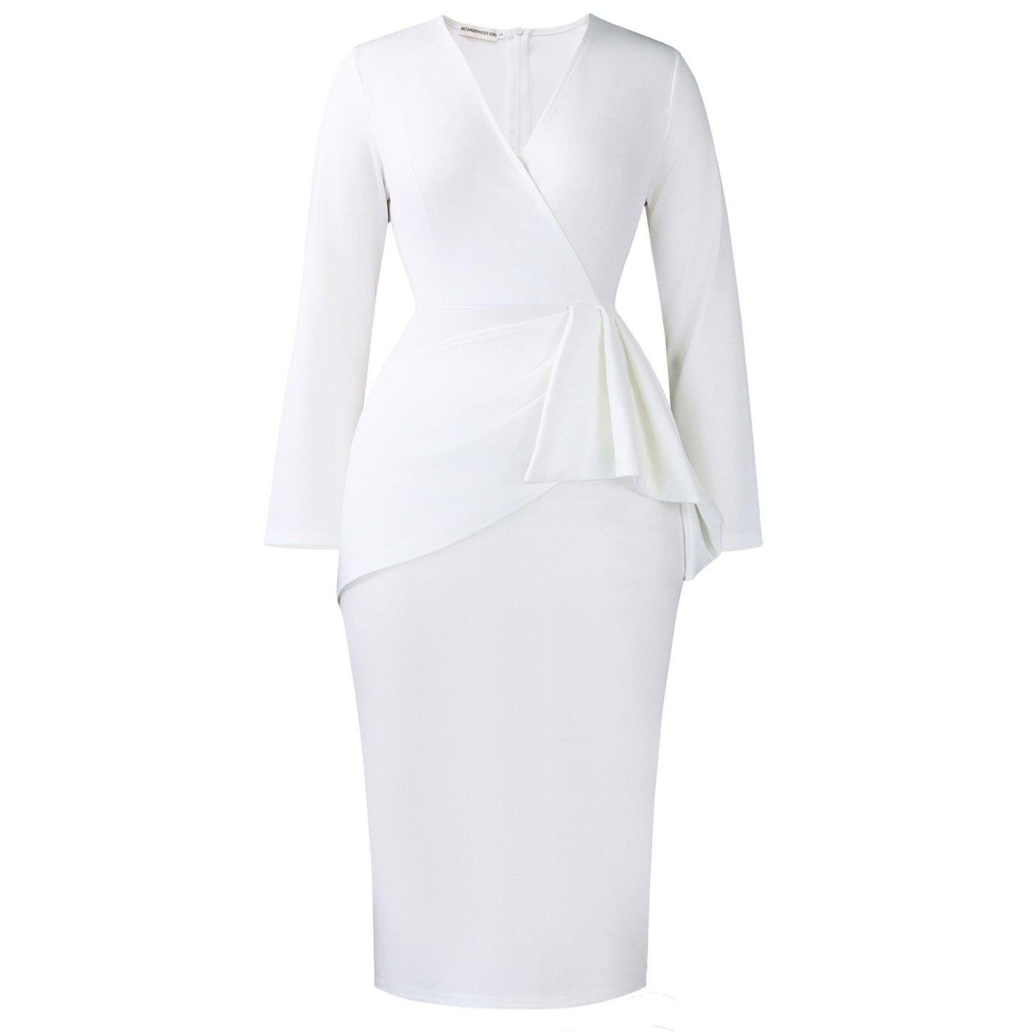 Women's Fashion Long Sleeve Solid Color Ruffle Dress