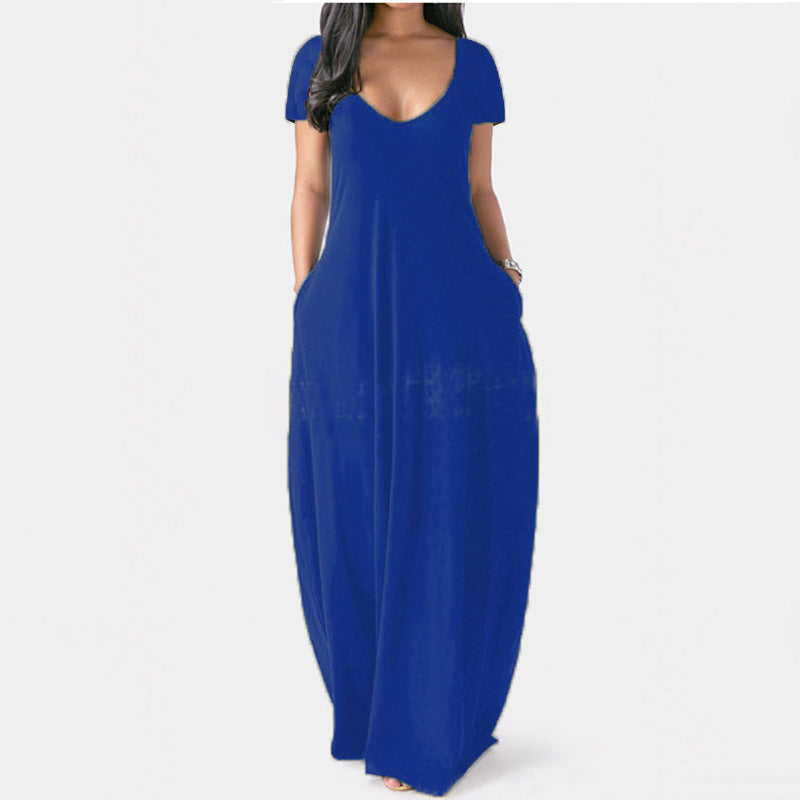 Women's Summer Solid Color Dress Sexy Deep Shorts
