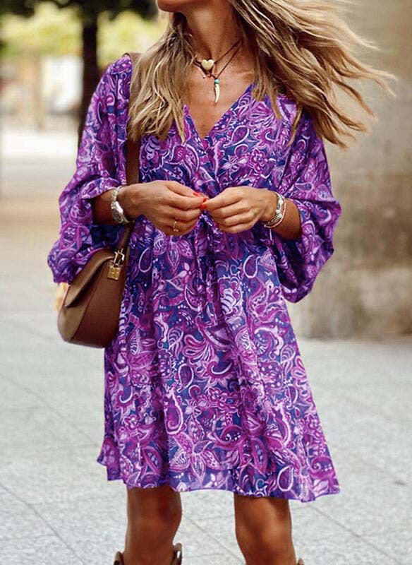 Summer Pullover Midi Dress Sleeve Printed Dresses
