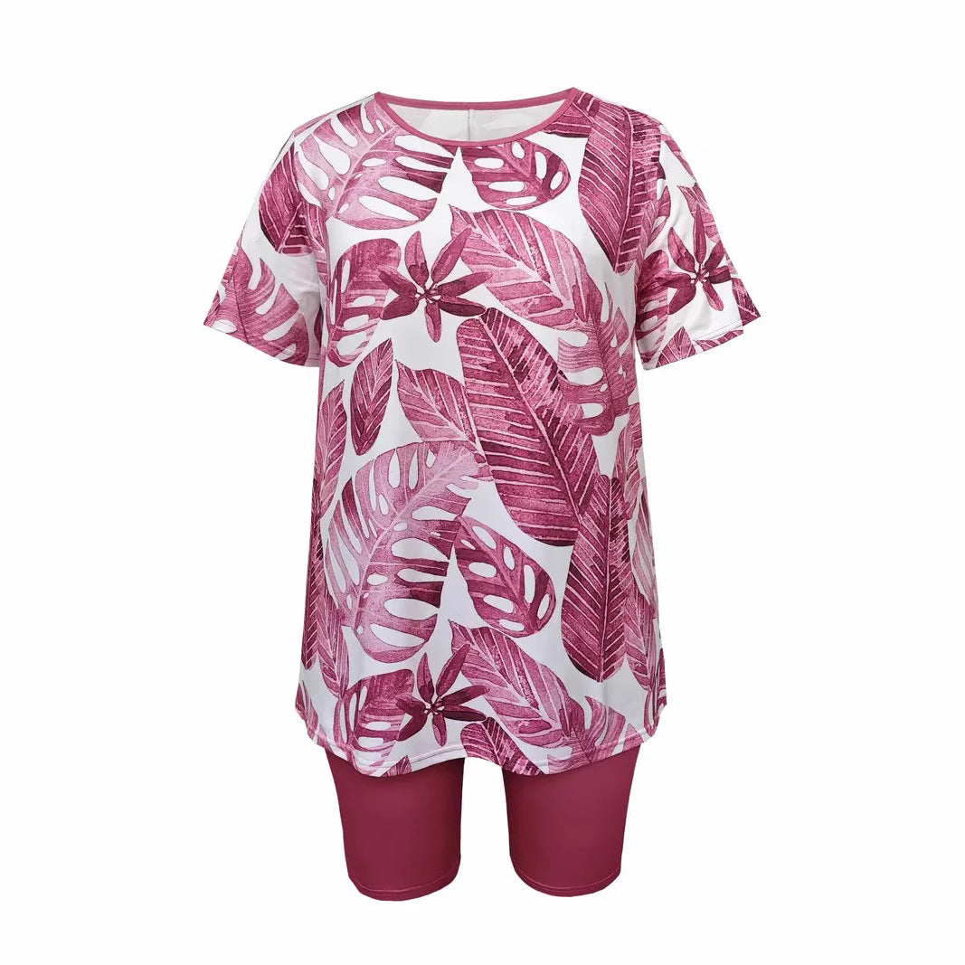 Women's Summer Printed Fat Woman Home Wear Pajamas Short-sleeved Suits
