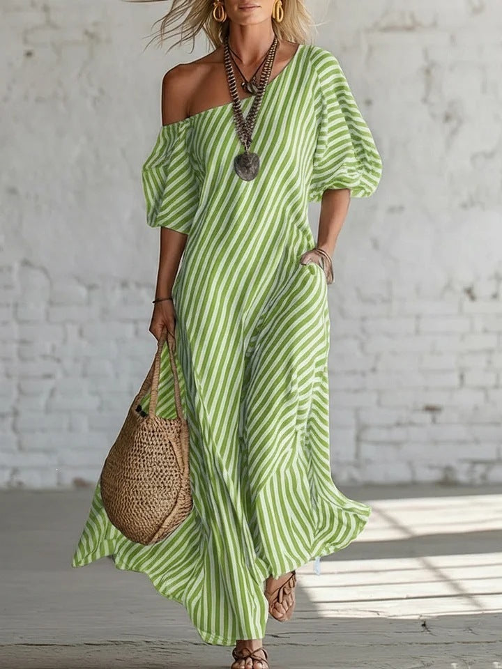 Women's Fashion Spring Elegant Irregular Striped Dress