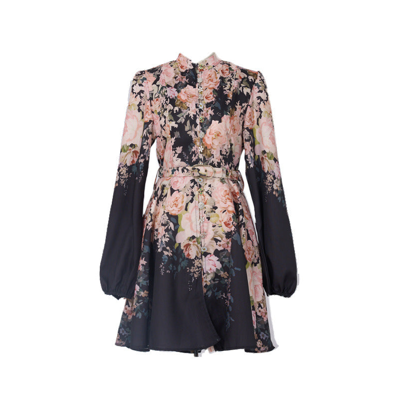 Design High Version Single-breasted Stand-up Collar Puff Sleeve Dresses