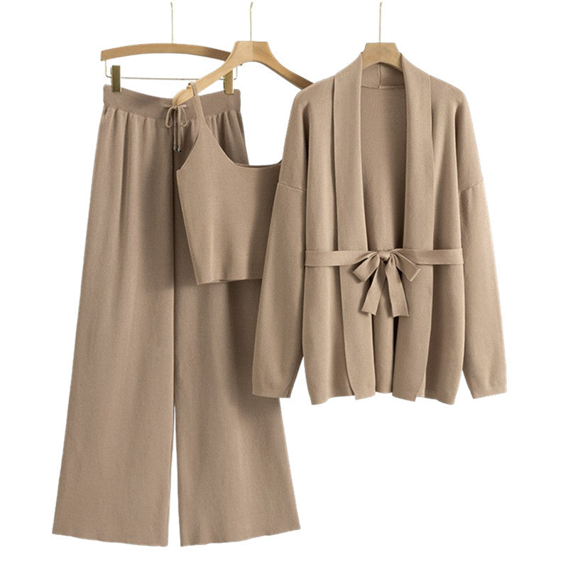 Women's Loose European Goods Knitted Sling Three-piece Fashion Casual Suit