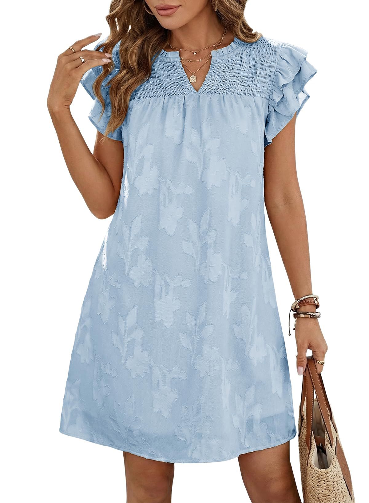 Women's Summer Double Ruffled Sleeves Pleating Floral Dress