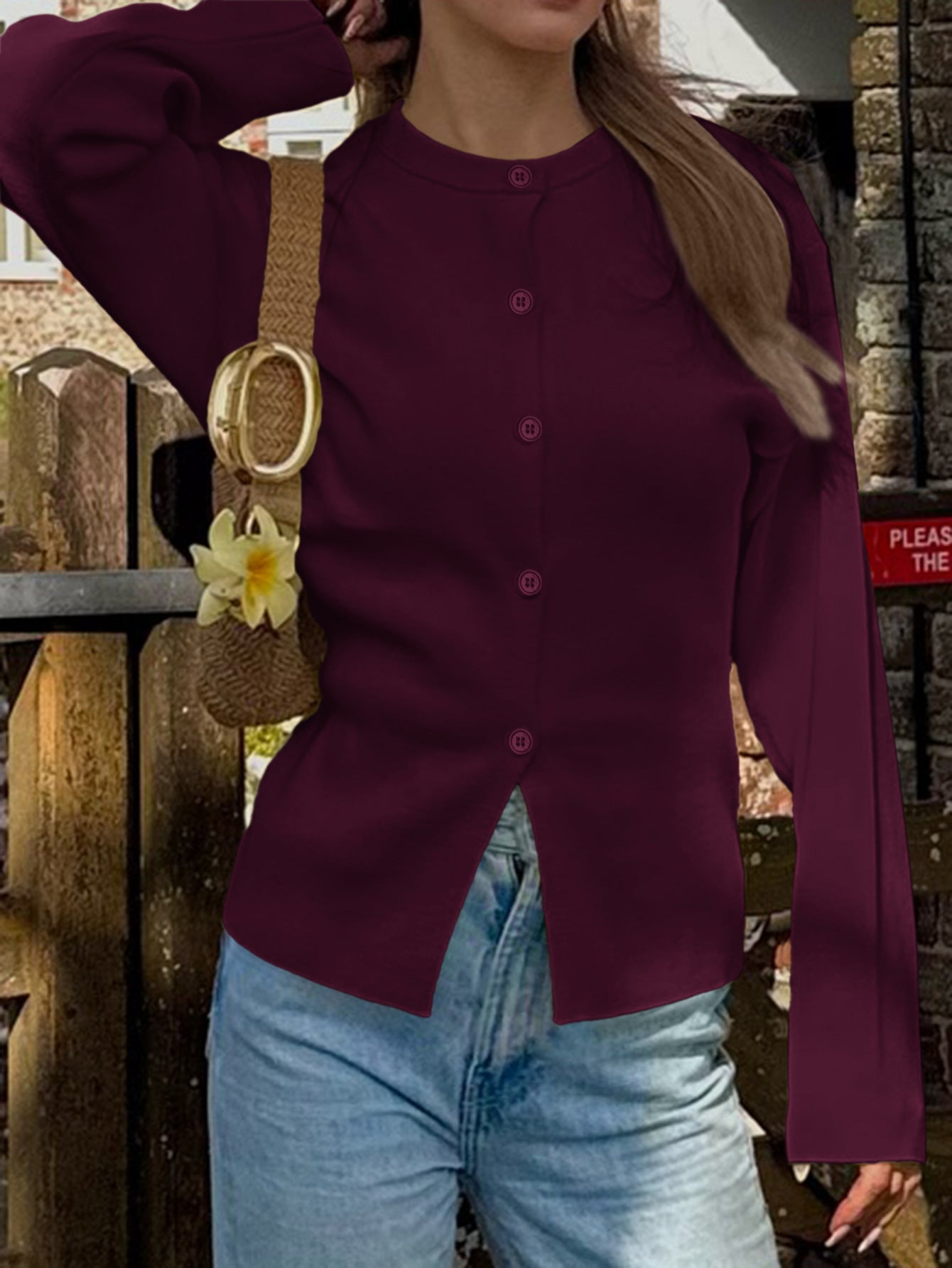 Women's Casual Solid Color Long Sleeve Button Sweater