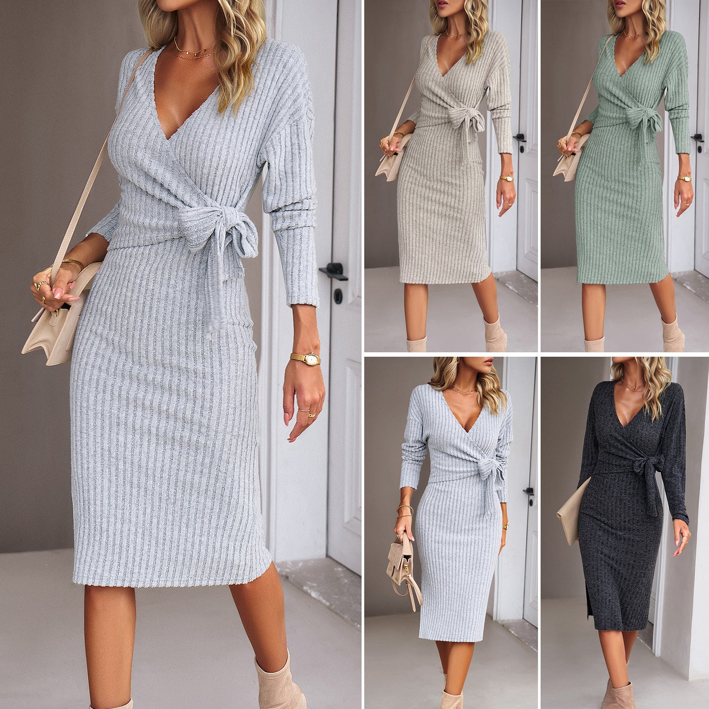 Creative Fashion Innovative Knitted Temperament Long-sleeved Dress