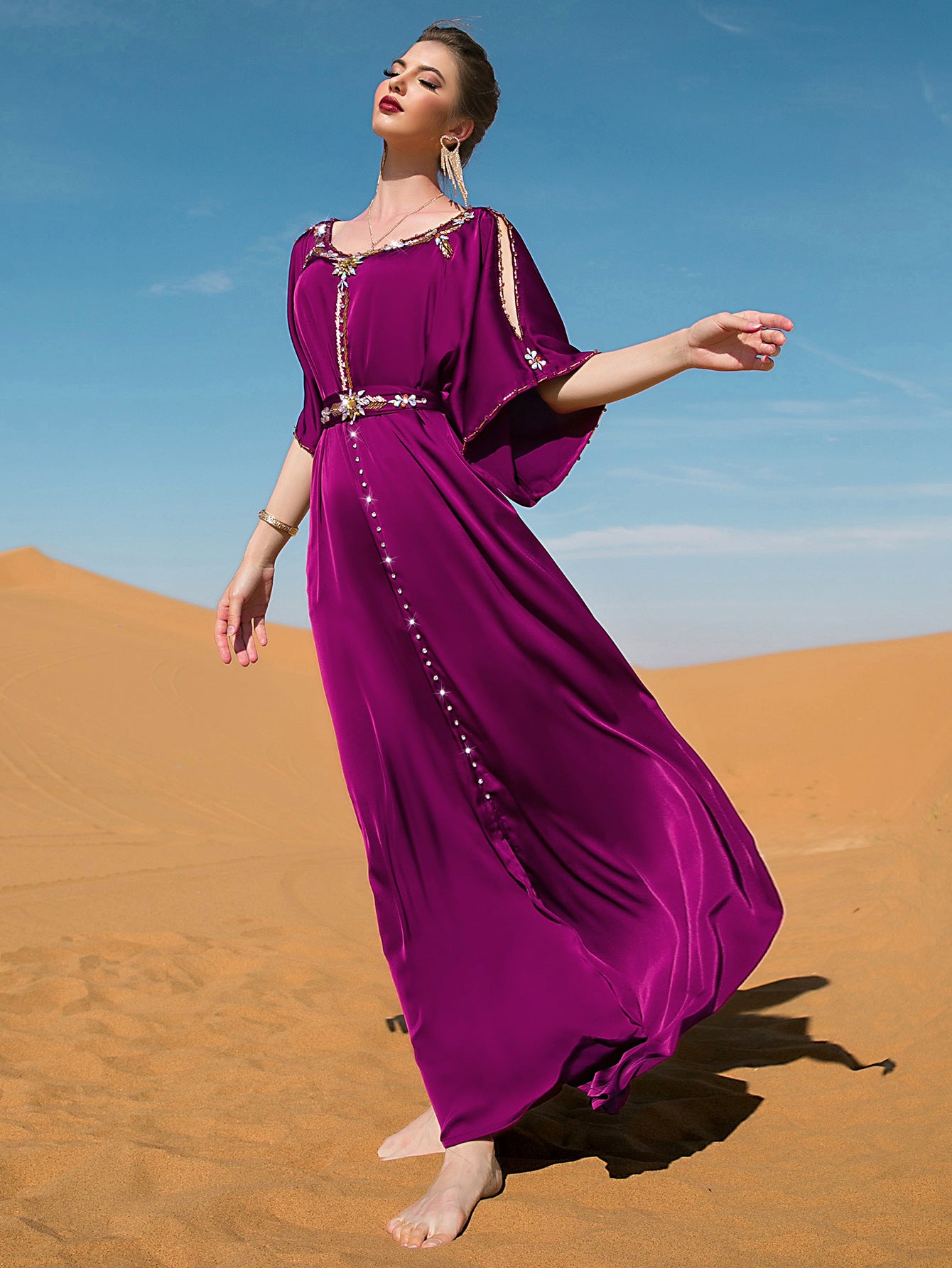 Rose Purple Hand Sewing Drill Design Dresses
