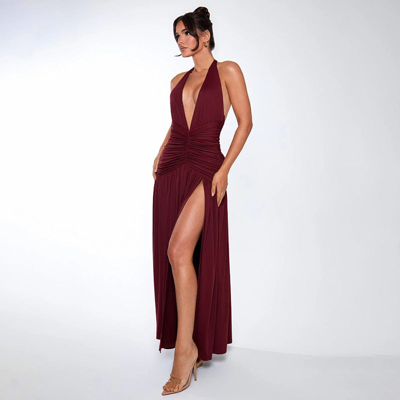 Women's Summer Elegant Halter Dress Sexy Slit Clothing